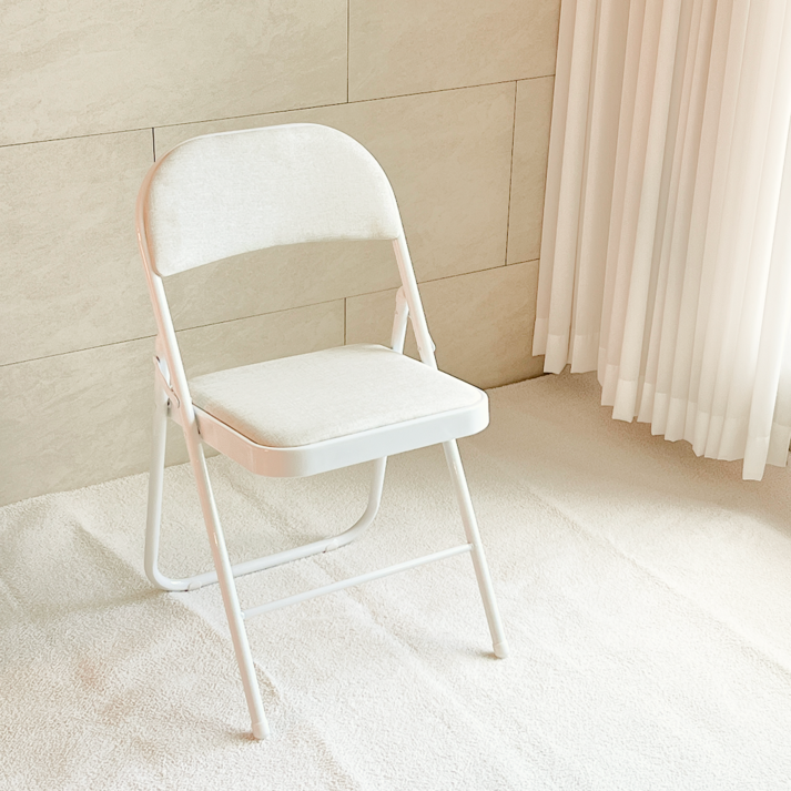 오브민 프리미엄 스틸프레임 패브릭 쿠션 접이식 의자, 아이보리, 1개