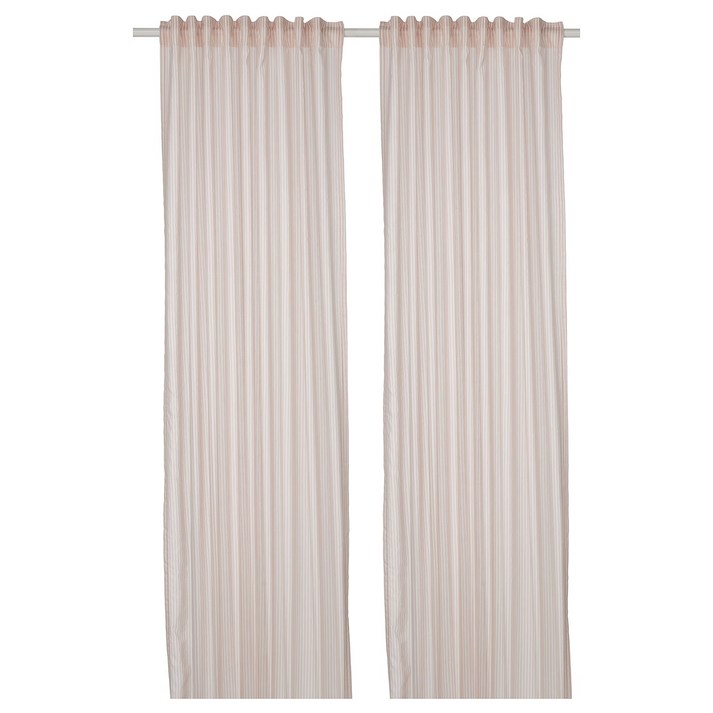 이케아 BYMOTT 뷔모트 커튼한쌍, 화이트베이지 스트라이프, 120x250 cm