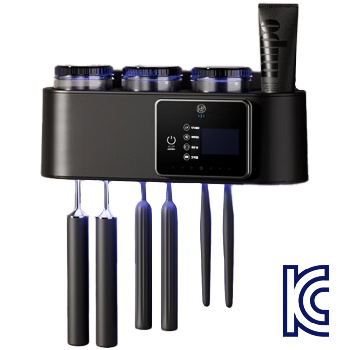 LUMANOKI 무타공 설치 스마트 디스플레이 가정용 살균 건조 양치컵3개세트 칫솔 살균기, 블랙