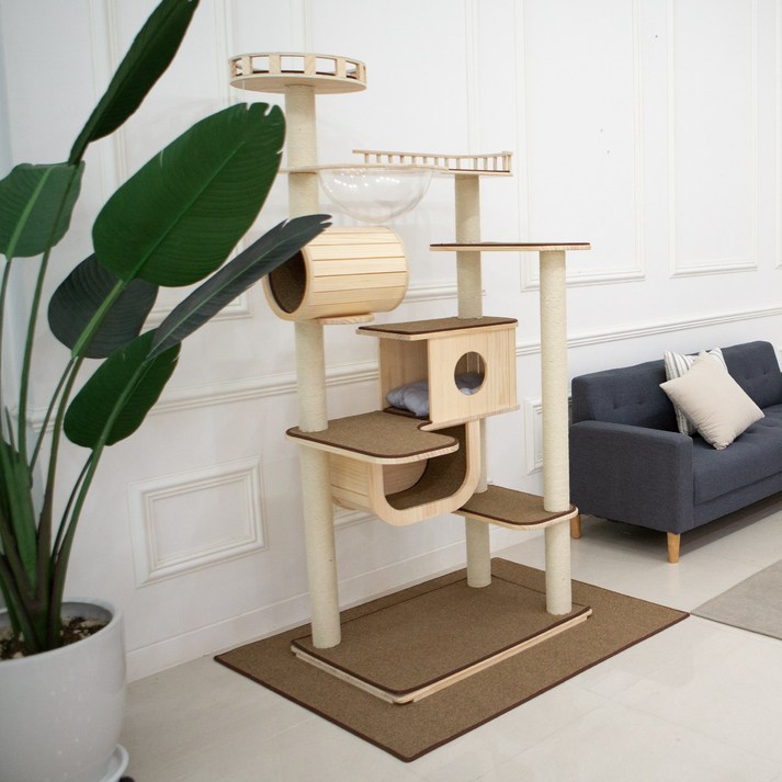 가르르 원목 고양이 캣타워 캣폴 갤럭시 캣타워, 브라운, 1개