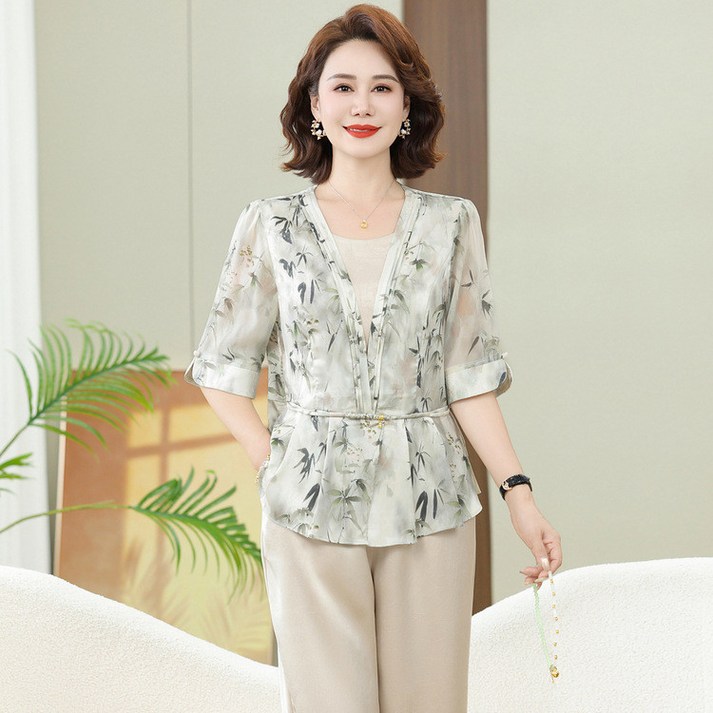 여성 여름 얇은 투피스 정장 중년 캐주얼 시원한 착용감 40대 50대 60대 여성 빅사이즈 가능