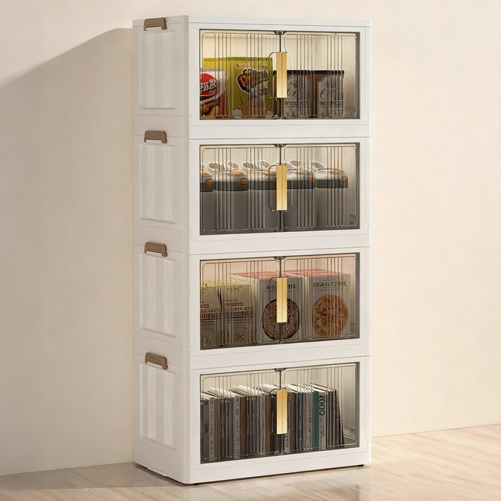 하우블렌 이동식 접이식 다용도 양문 수납장 대용량 정리함 거실 부엌 침실 리빙박스 폴딩박스