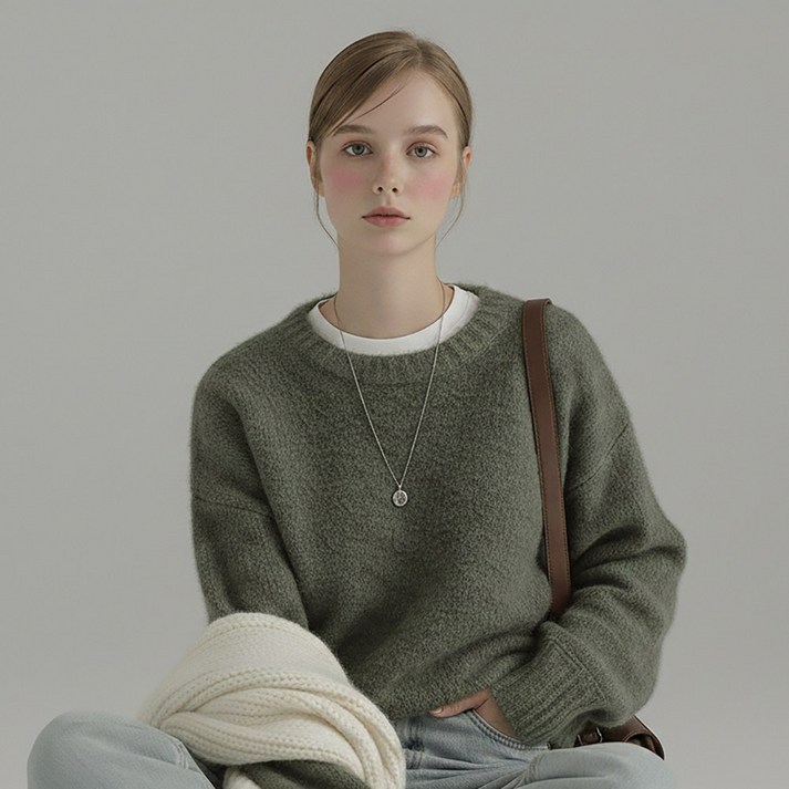 여성 퍼지 부클 소프트 루즈핏 니트 스웨터 하객룩 빅사이즈