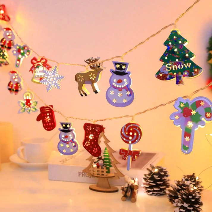 보리도리 크리스마스 가랜드 조명 건전지형, 1개, C.산타의하루