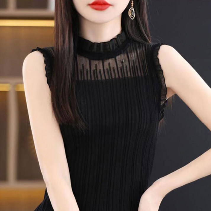 에스라이프 여성 프릴넥 민소매 나시티셔츠