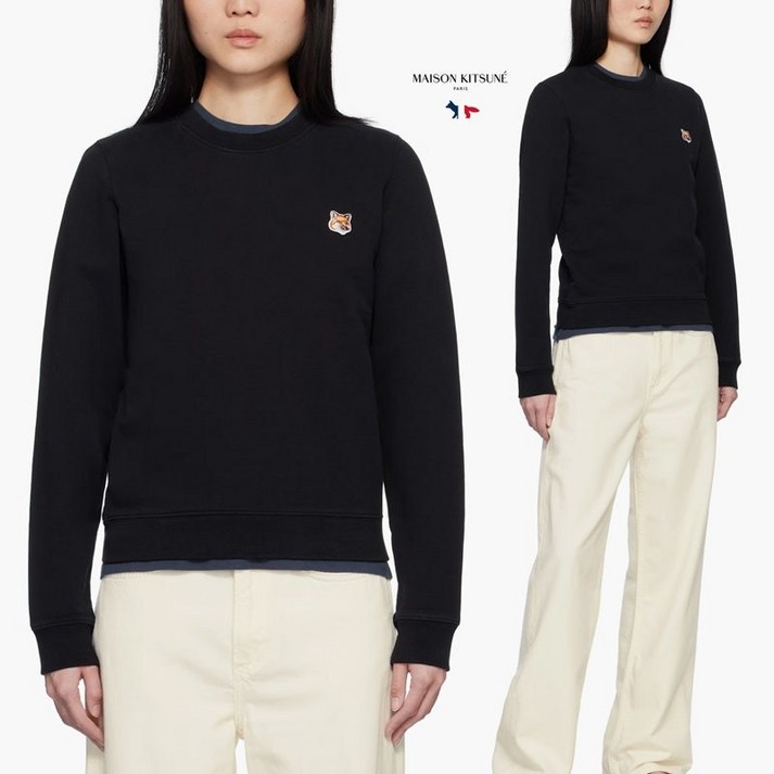 메종키츠네 FOX HEAD 패치 레귤러 크루넥 여성 맨투맨 P199