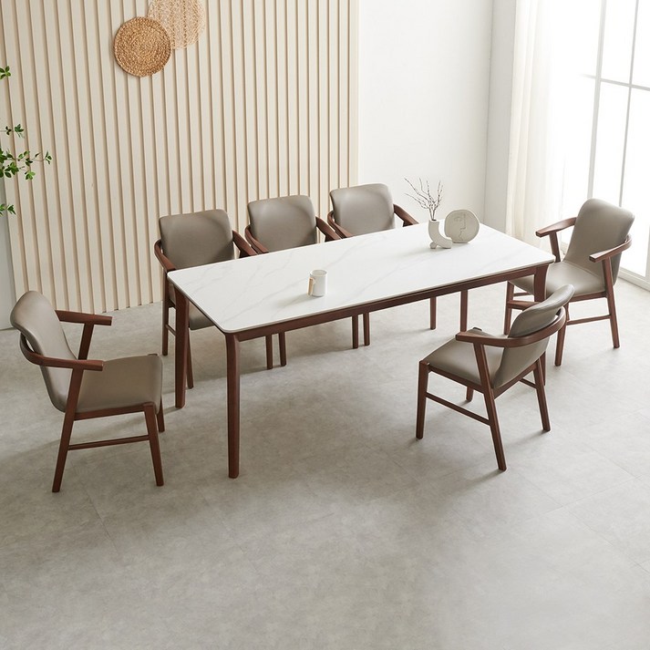 라로퍼니처 위니 1900 포세린 통 세라믹 6인 고무나무 원목 식탁 세트