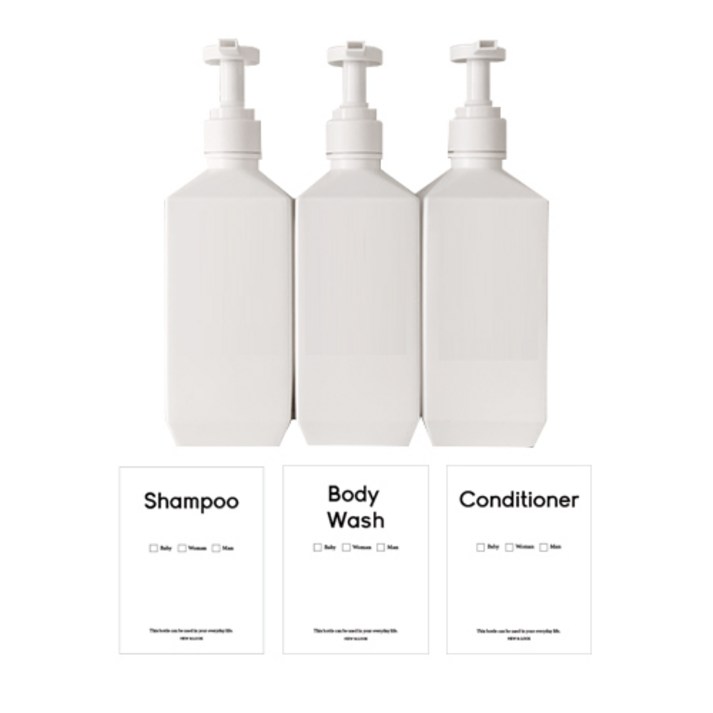 뉴앤룩 폴리공병 디스펜서 600ml 화이트3p + 스티커3종, 화이트