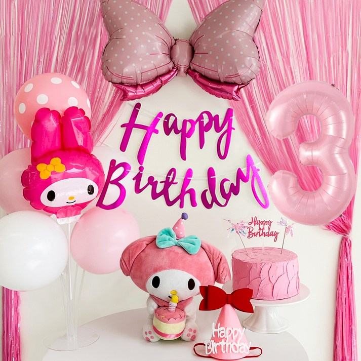 메리파티 산리오 마이멜로디 풍선 생일파티 올인원 풀세트 핑크, 1세트, 마이멜로디 풀세트 점보숫자3