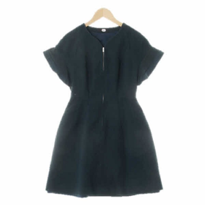 5371 듀엘 다크그린 면혼방 자가드반팔플레어원피스 [85-94-160]