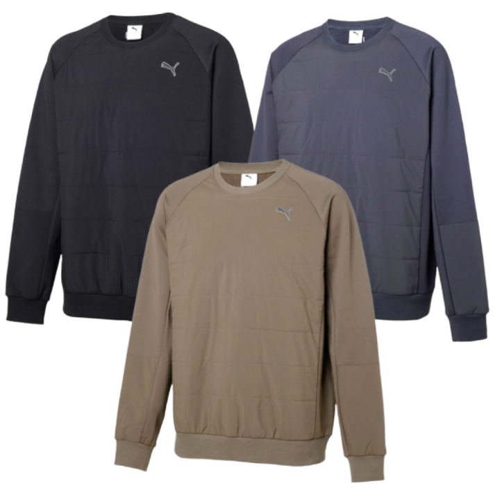 PUMA 푸마 남성 긴소매 기모 크루넥 티셔츠 하이브리드 바람막이 골프웨어 라운딩 아웃도어 활동복