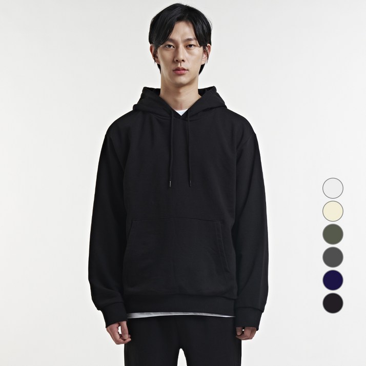 오버캐스트 루즈핏 무지 후드 스웻 티셔츠 오버캐스트 루즈핏 무지 후드 스웻 티셔츠