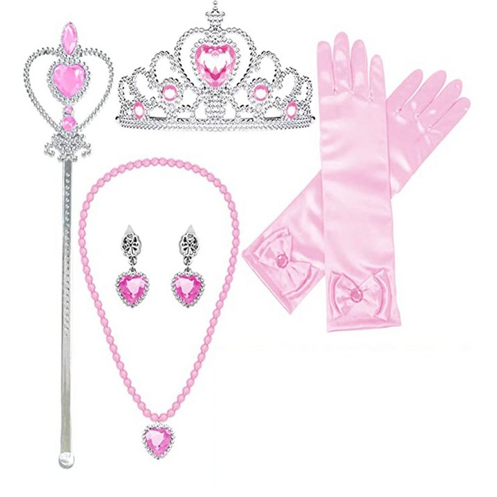 프랑디르 파티용품 인싸템 공주 왕관 + 목걸이 + 귀걸이 + 요술봉 + 장갑 세트, 핑크, 1세트