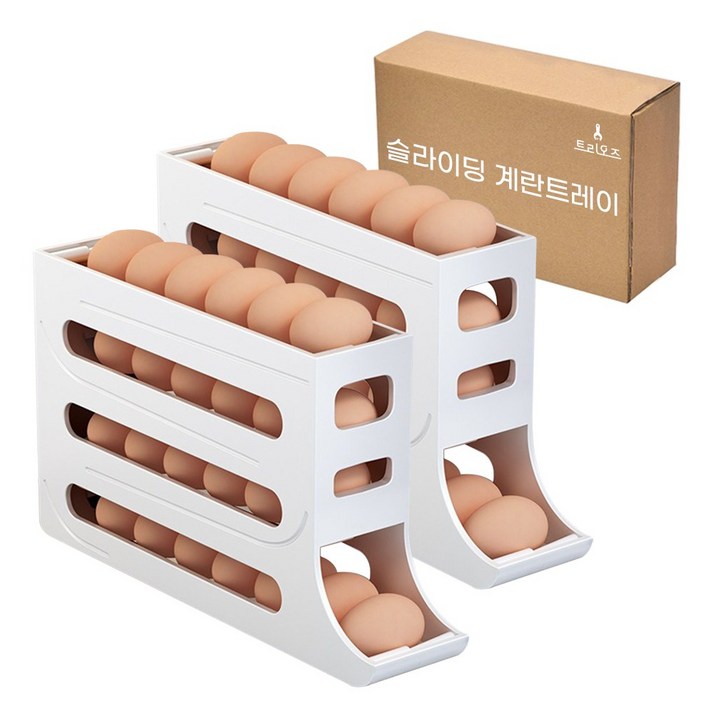 트리오즈 슬라이딩 계란 보관함 냉장고 에그 트레이 1+1, 2개, 화이트