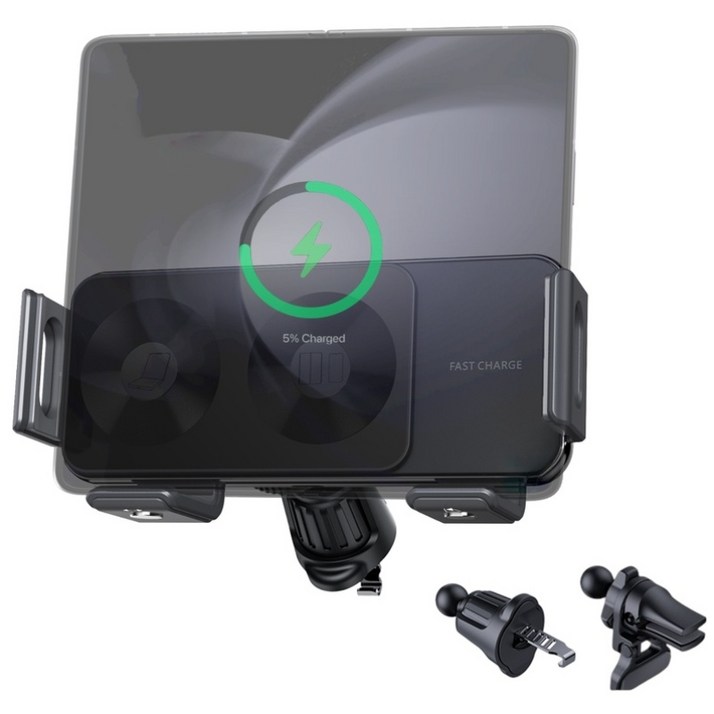 isee아이시 폴드3/4/5/6호환 차량용 휴대폰 15W고속 무선 충전 거치대, 블랙, 1개