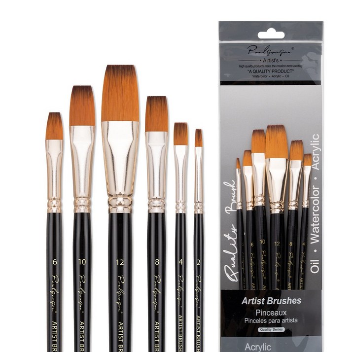 BVIEW STUDIO 아티스트 유화 아크릴 수채화 붓 미술 브러쉬 평붓 6종 세트