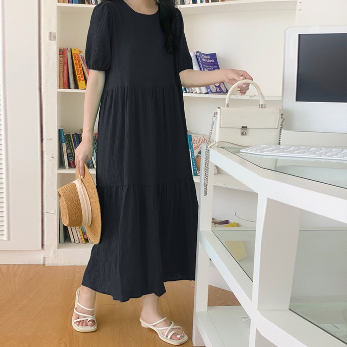 BINIWU 한국 시크 서머 프렌치 프릴 라운드 셔링 허리를 잡아주어 날씬해 보이는 퍼프소매 무릎 위 롱 원피스녀 BINIWU 한국 시크 서머 프렌치 프릴 라운드 셔링 허리를 잡아주어 날씬해 보이는 퍼프소매 무릎 위 롱 원피스녀