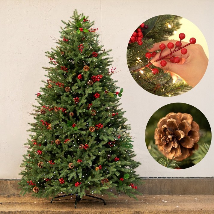 크리스마스 대형 트리  열매 솔방울 오너먼트 47종  전구 1,200구  보관가방 풀세트, 혼합색상, 1세트