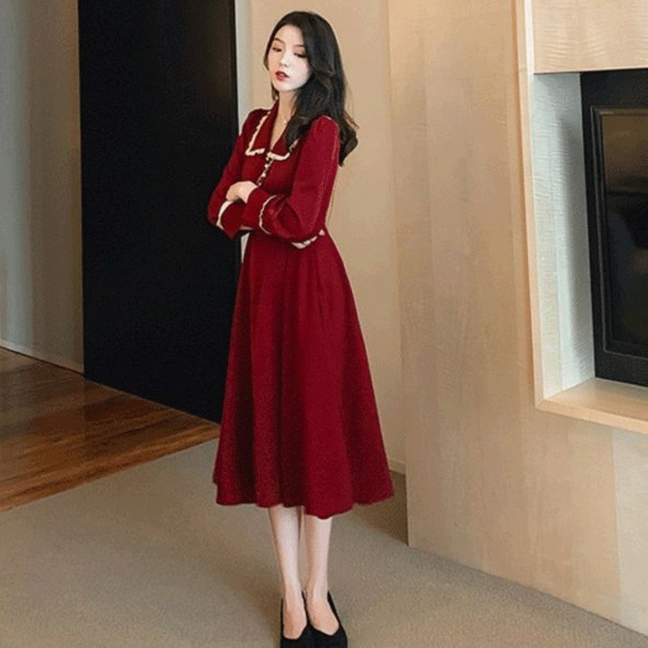 가을 티타임 프렌치 소프트 디자인 감각 소중경숙 스커트 라이트 블랙 원피스