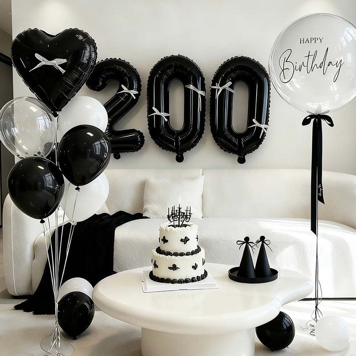 200일 풍선 소품, 1세트, 블랙_200일,200일 파티 풍선 세트, 블랙 시리즈