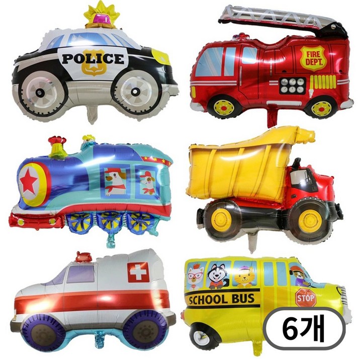 스마일파티 대형 자동차 중장비 풍선, 6개, 혼합