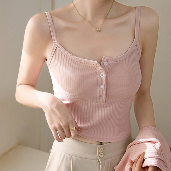 레일라 러브미 단추 포인트 크롭 끈나시 S25SMS052113