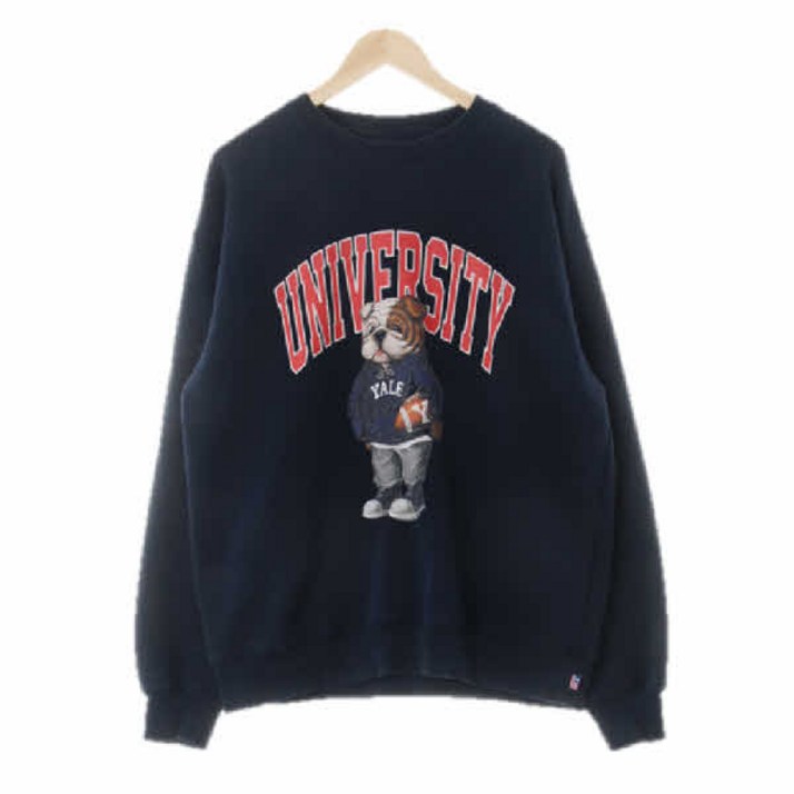 9903 예일 네이비 프린팅 면혼방 퍼그럭비오버핏맨투맨 [M]