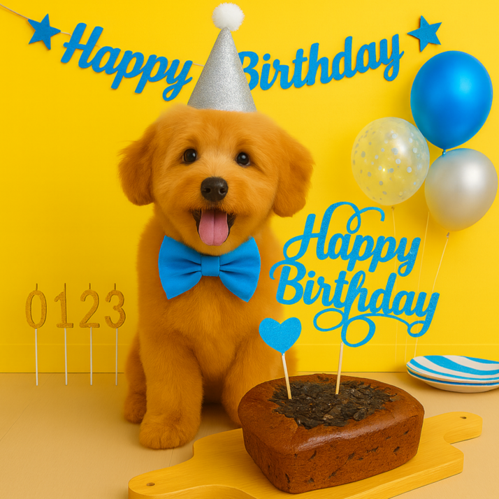 도기머기 강아지 케이크+파티용품 세트, 1세트, 소간칩+블루, 280g