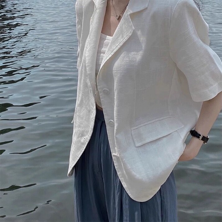 썸머바이브 NQ-275 여성 여름 루즈핏 캐주얼 반팔 면마 자켓