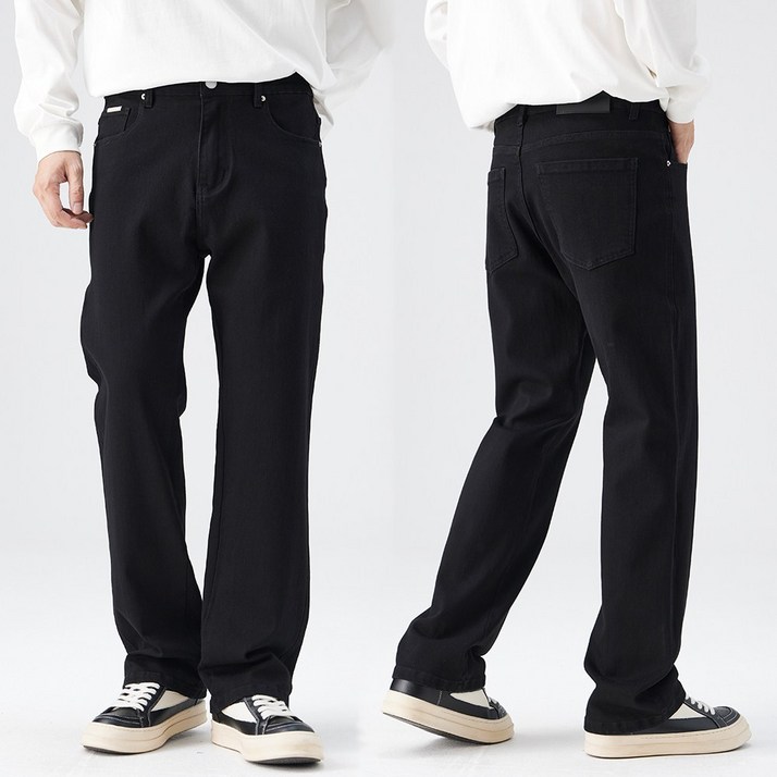 wassup 남자 청바지 와이드 스판 일자청바지 사계절 남자 와이드 팬츠