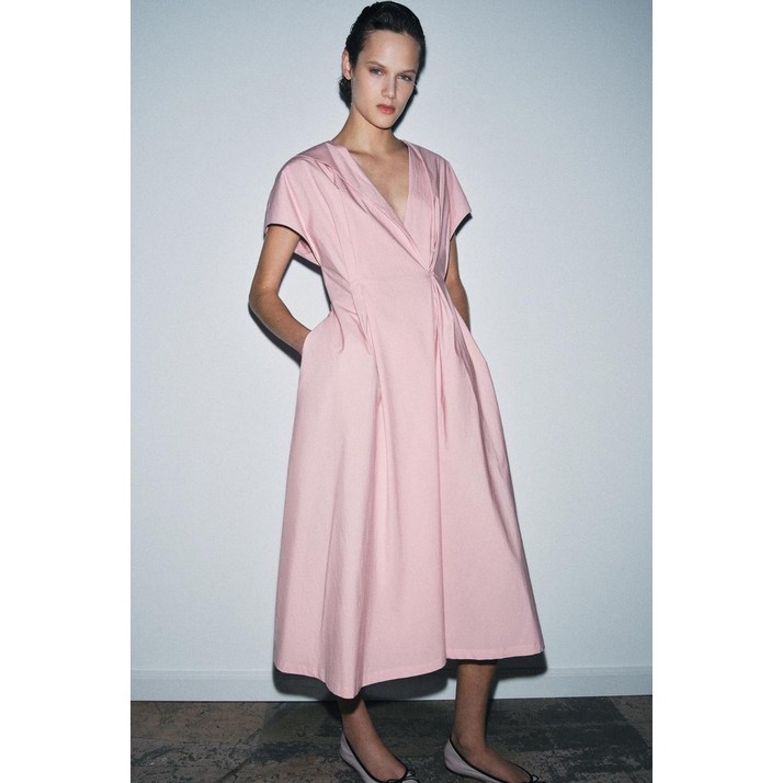 ZARA ZW 컬렉션 플리츠 포플린 원피스  로즈핑크