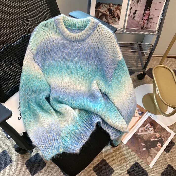 니트 무지개 그라데이션 루즈핏 레트로 빈티지 풀오버 여리여리 솜사탕 레인보우 파스텔 스웨터