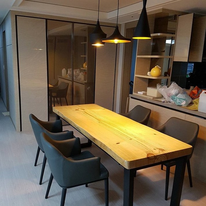 [뉴송우드슬랩]스타벅스테이블 V다리 원목식탁 4인 6인 카페테이블, 브라운