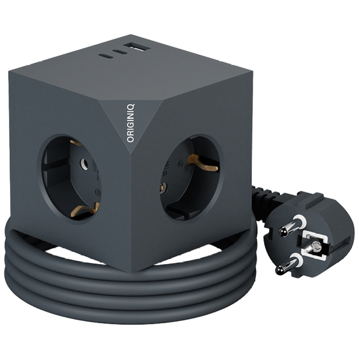 오리지니크 고속충전 고용량 디자인 멀티어댑터 USB 유선 멀티탭 1.5m, 다크그레이, 1개, 1.5m