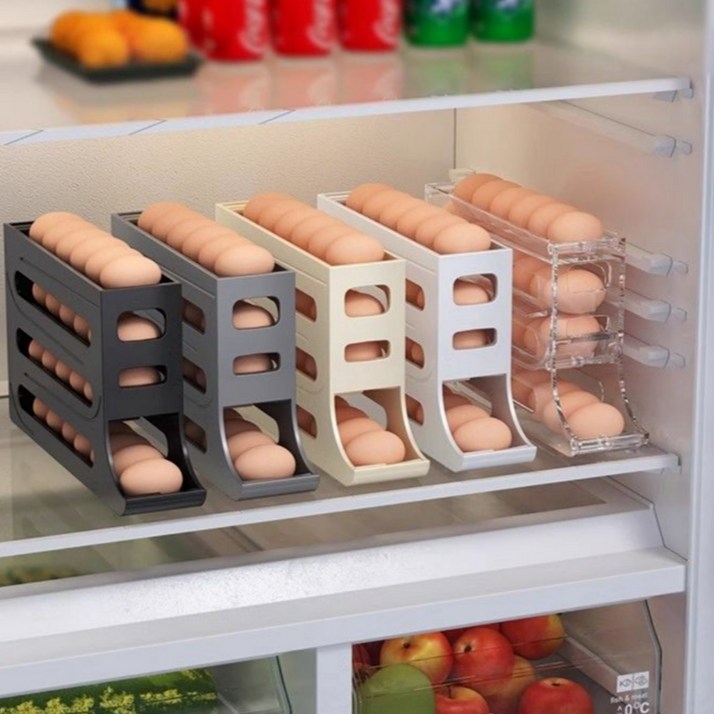 생활공감 4단 자동 롤링 슬라이딩 에그 트레이, 화이트, 1개