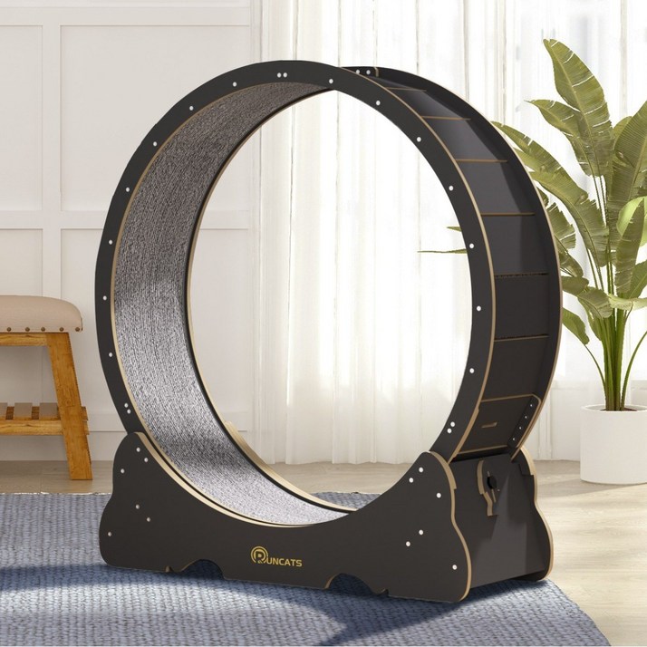 런캣 캣휠 롤러 실내사용 고양이 운동훈련 헬스 캣휠 원목색 다양한, 검정색, 1개