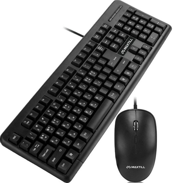 맥스틸 USB 유선 키보드 저소음 마우스 세트, 일반형, MO-MK1000, 블랙