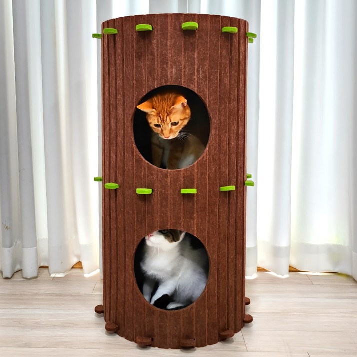 펫카,고양이 3층 펠트 숨숨집 통나무 하우스 대형 76cm 7715981056