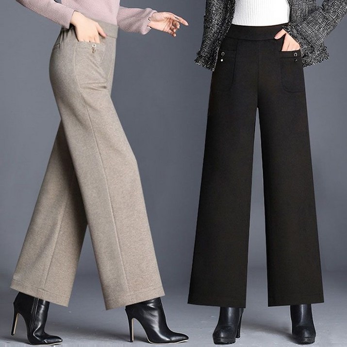 엄마바지 캐주얼 가을 겨울 모직 팬츠 데일리 캐주얼 심플 세련된 정장바지 루즈핏 밴딩 일자핏 통바지 긴바지 여성용