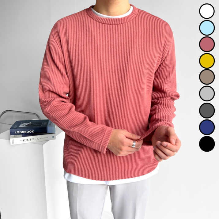 이브컴퍼니 두꺼운 오버핏 골지 니트 맨투맨 남자 티셔츠 빅사이즈 L-5XL 9컬러 (633-1)