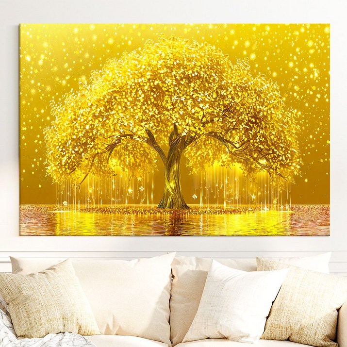 인메이블 황금 골드 돈들어오는 돈나무 대형사이즈 그림 액자 거실 복도 인테리어 개업 집들이 선물, 캔버스액자