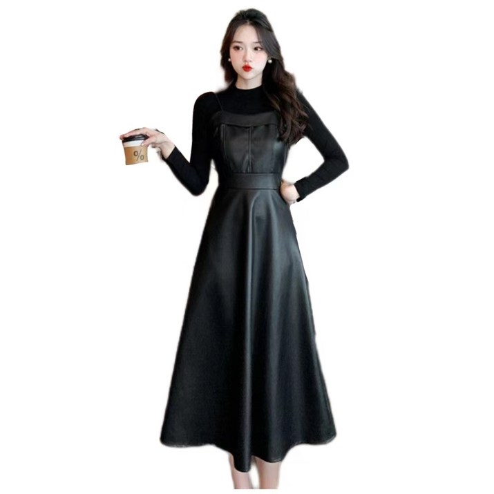 귀여운여왕  가죽뷔스티에원피스 레더뷔스티에 티셔츠 세트 S-2XL