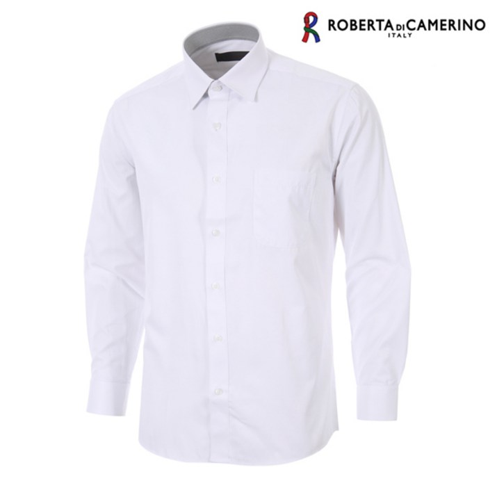 로베르타디까메리노 남성용 TC 솔리드 일반핏 화이트 긴소매 셔츠 RM3-303-1 20230318