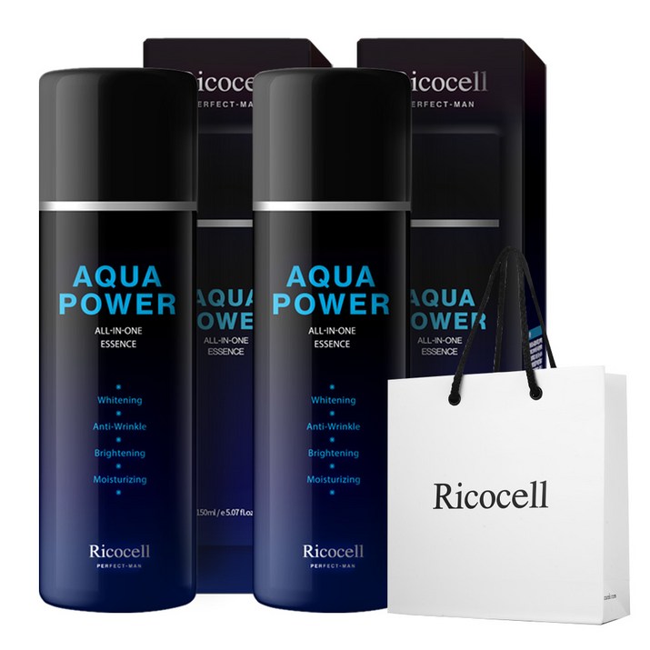 리코셀 퍼펙트 맨 올인원 150ml 2개 + 쇼핑백 증정 / 남성 올인원 화장품 / 아쿠아 파워 / 화이트닝 톤업 / 미백+주름 2중 기능성 / 설 명절 선물 스킨 로션 에센스