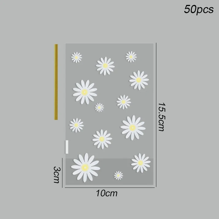 데이지 캔디 쿠키 가방 투명 비스킷 베이킹 포장 생일 파티 DIY 선물 크리스마스 웨딩 용품 50 개
