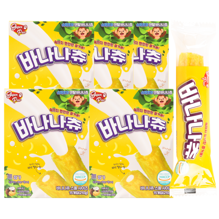 슈퍼포우 강아지 바나나츄 덴탈껌, 바나나, 210g, 5개