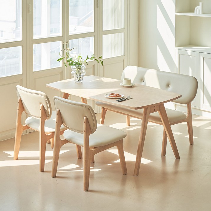 레이디가구 스칸딕 패밀리 낮은식탁 일반형 + 벤치의자 + 의자 2p 세트 방문설치
