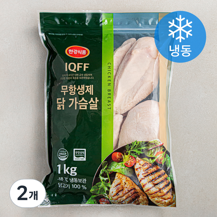 한강식품 IQFF 무항생제 인증 닭가슴살 (냉동), 1kg, 2개 7118492748