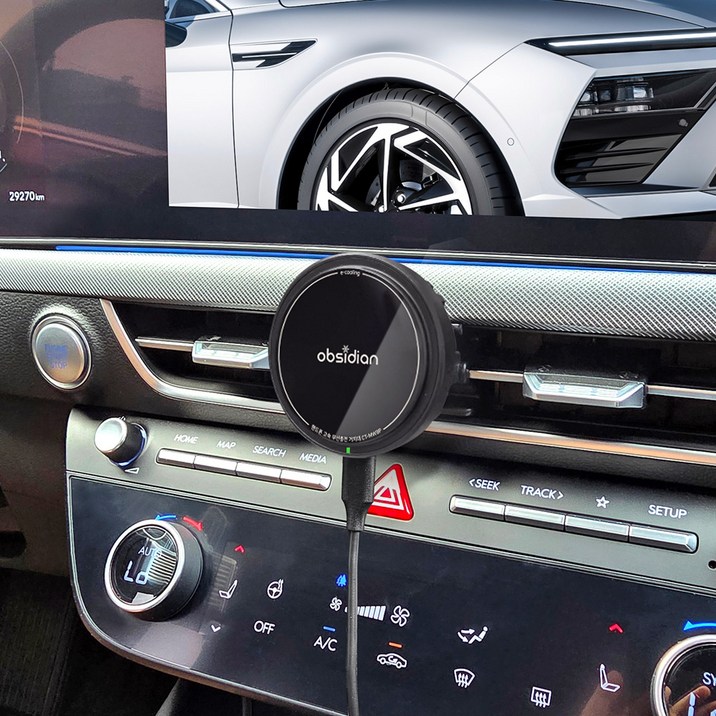 옵시디언 쏘나타 디엣지 DN8 전용 Qi2 맥세이프 e쿨링 휴대폰 고속 무선충전 거치대, 블랙, CT-MW9PE_B+CT-HCH08