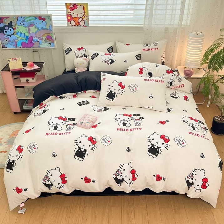 GOYES 산리오 귀여운 캐릭터 침구 세트 침대 4종 세트